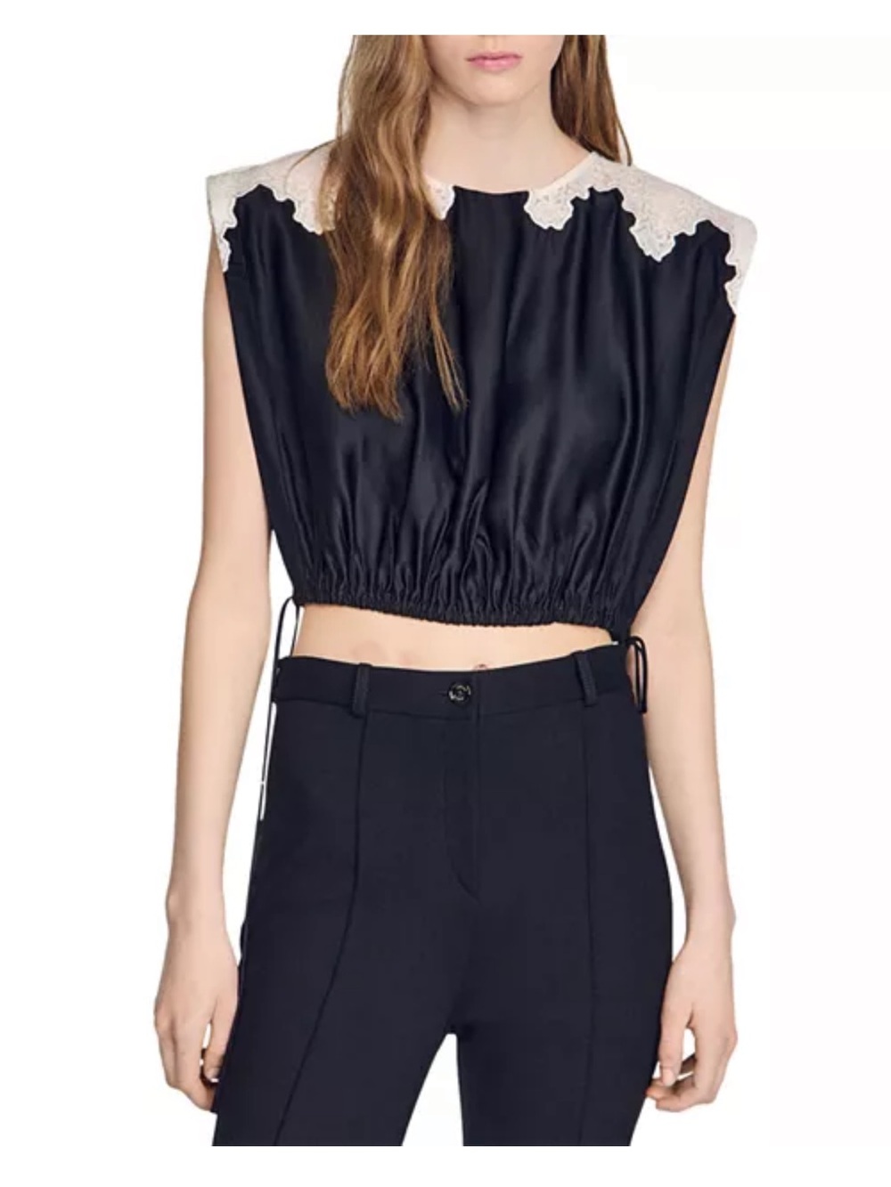 Sandro Contrast Lace Crop Top NWT sz 2